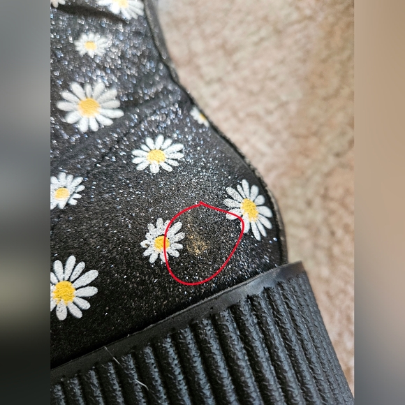 YRU KAOS HI Black Daisy Glitter Thigh-High Platform Zip-Up Boots Punk Goth - Picture 13 of 13